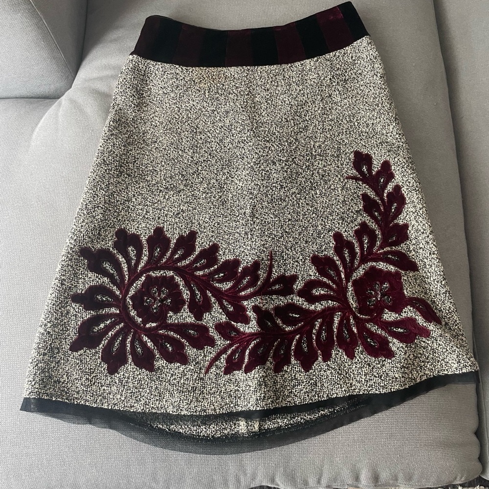 Elegant Black and Burgundy Floral Skirt